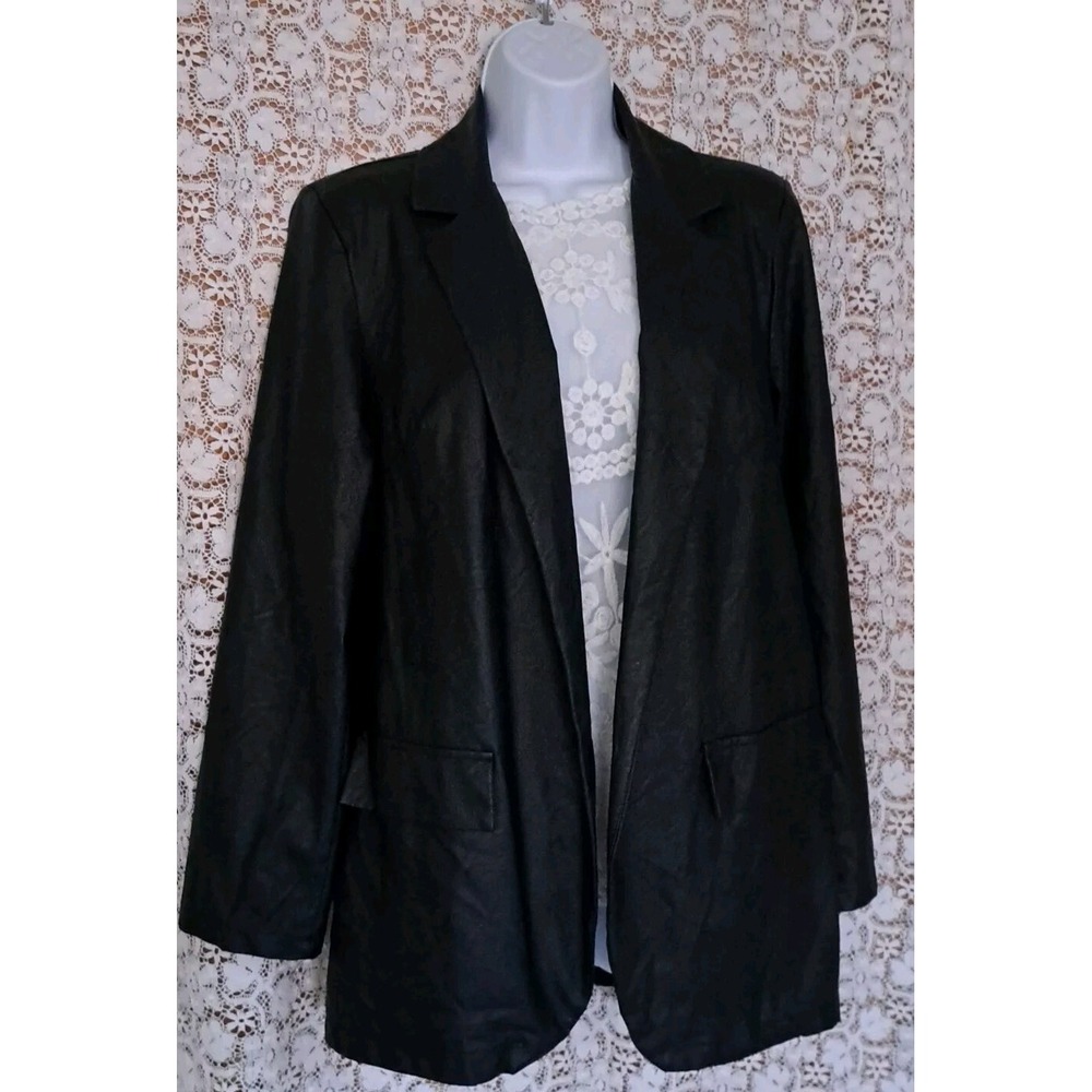 Nasty Gal Women's Jacket Size L Black Faux Leather Blazer Faux Pockets Darts‎